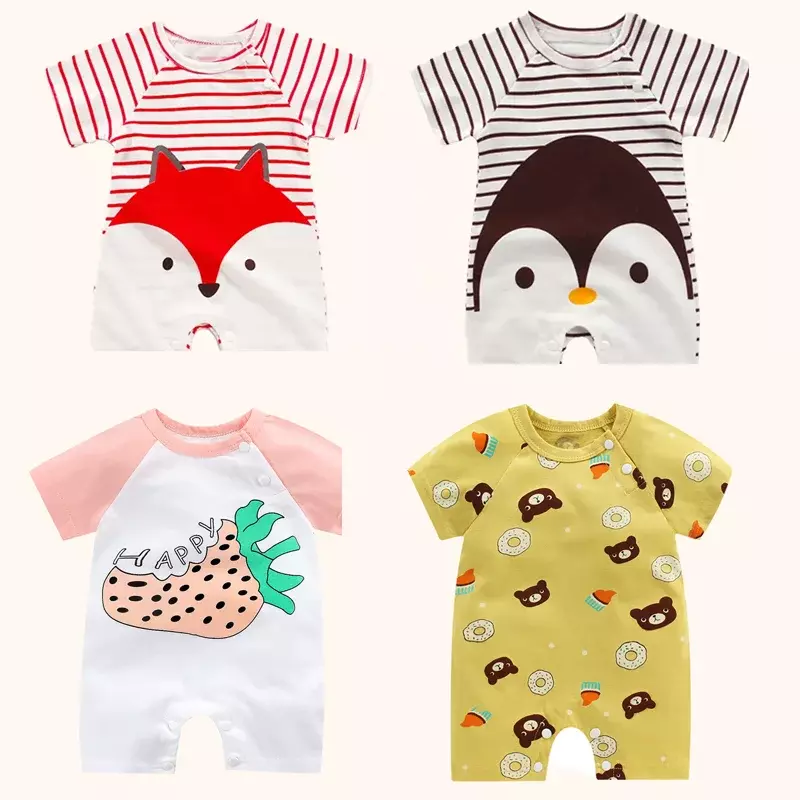 Одежда для новорожденных; Одежда для маленьких мальчиков и девочек; Хлопковое боди; Летняя Детский комбинезон ребенок одежда для сна с короткими рукавами