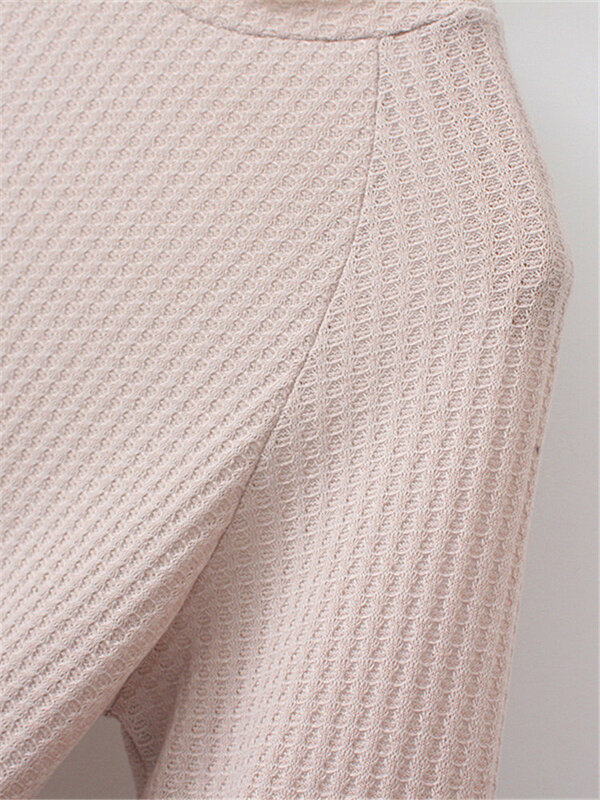 Plus tamanho feminino primavera outono temporada manga longa em torno do pescoço algodão tecido de malha em cores sólidas waffle xadrez estiramento tshirt