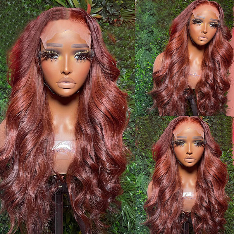 Reddish Brown Body Wave Lace Front Wig 13x6 13x4 HD Transparent Lace Frontal Wigs Pre Plucked Closure Wig For Women 180% Density