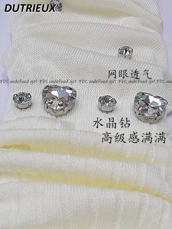 Sweet Girl-Chaussettes aux Genoux Assorties avec des Diamants, Bas Solides de Haute Qualité avec un Design d'Intérêt Spécial