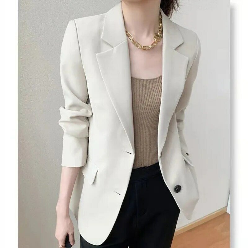 Setelan baju kantor wanita, Blazer mewah wanita Korea Chic hitam Blazer kantor wanita mantel lengan panjang bisnis musim semi musim gugur baru