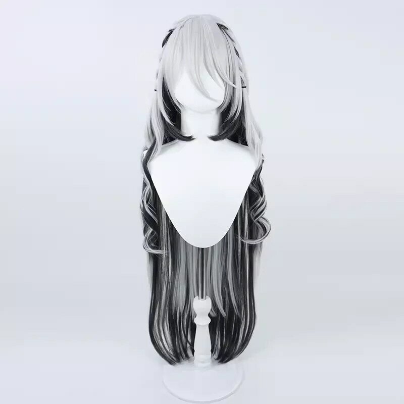 Perruque Cosplay Os en Fibre Synthétique Ultraviolette, Anime Vtuber, Noir et Blanc avec Cheveux Longs + Bonnet de Perruque