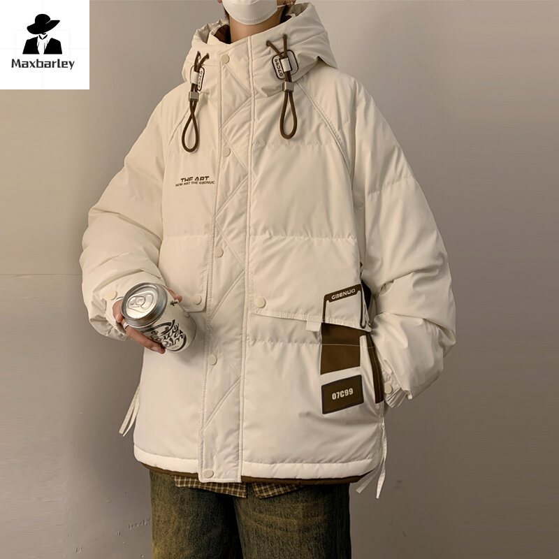 男性用ダックダウンフード付きジャケット、屋外防寒パーカー、最高品質、プラスサイズ、90ホワイト、冬、2023