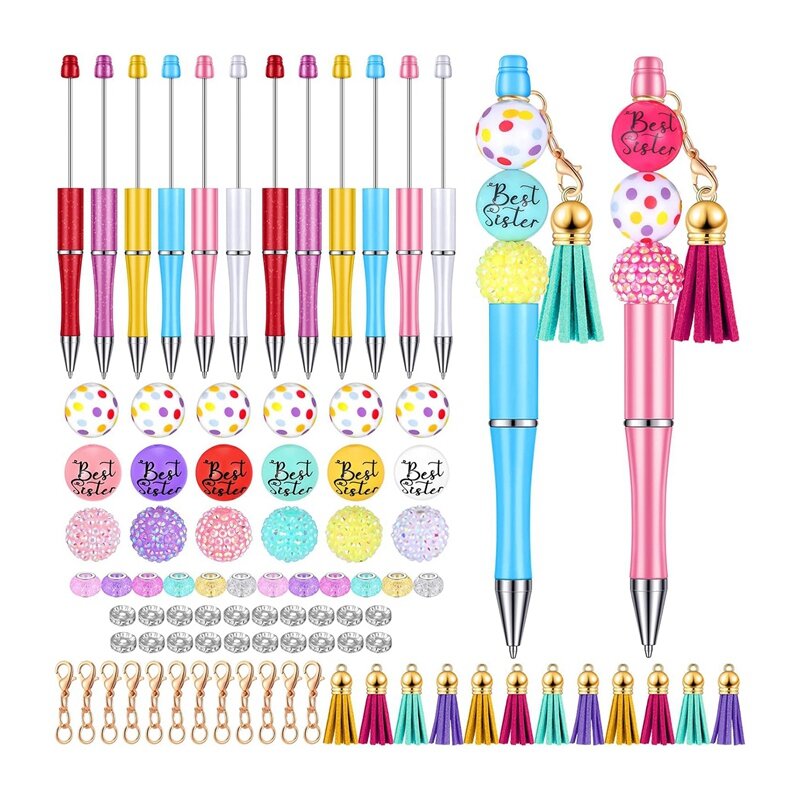 12 buah pena manik-manik jumlah besar pena DIY membuat Kit multiwarna pena bolpoin untuk anak-anak