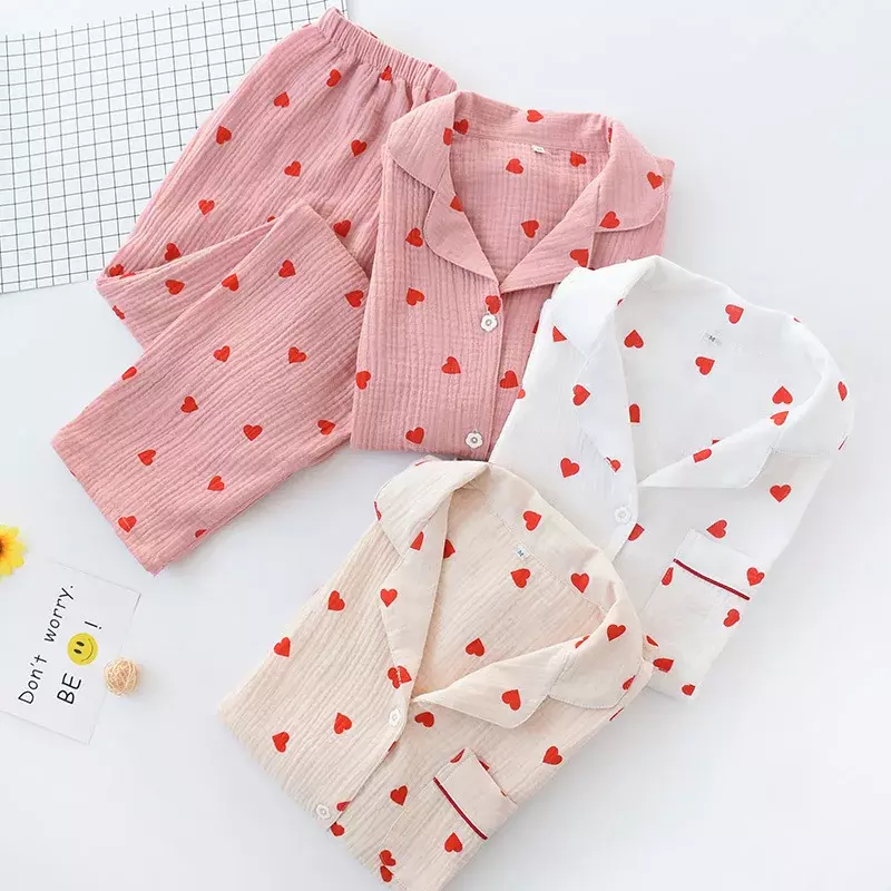 Schöne reine Baumwolle Damen Pyjama Ins Tiktok beliebte Sweet Heart bedruckte Nachtwäsche Komfort weich niedlich zweiteilig Set häusliche Kleidung