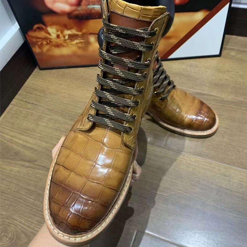 Yingshang新到着男性ワニ革の靴男性ワニ皮ブーツ