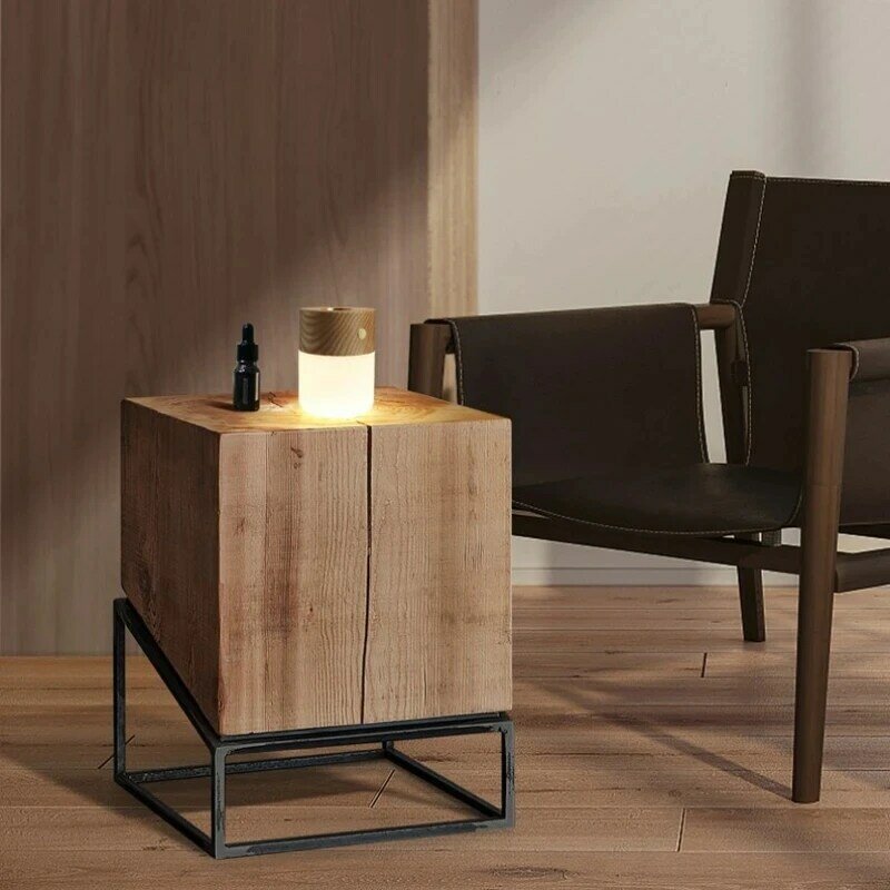 Lampu meja butiran kayu sederhana Diffuser minyak esensial lampu malam penyebar aromaterapi pelembap kabut dingin dengan cahaya putih hangat