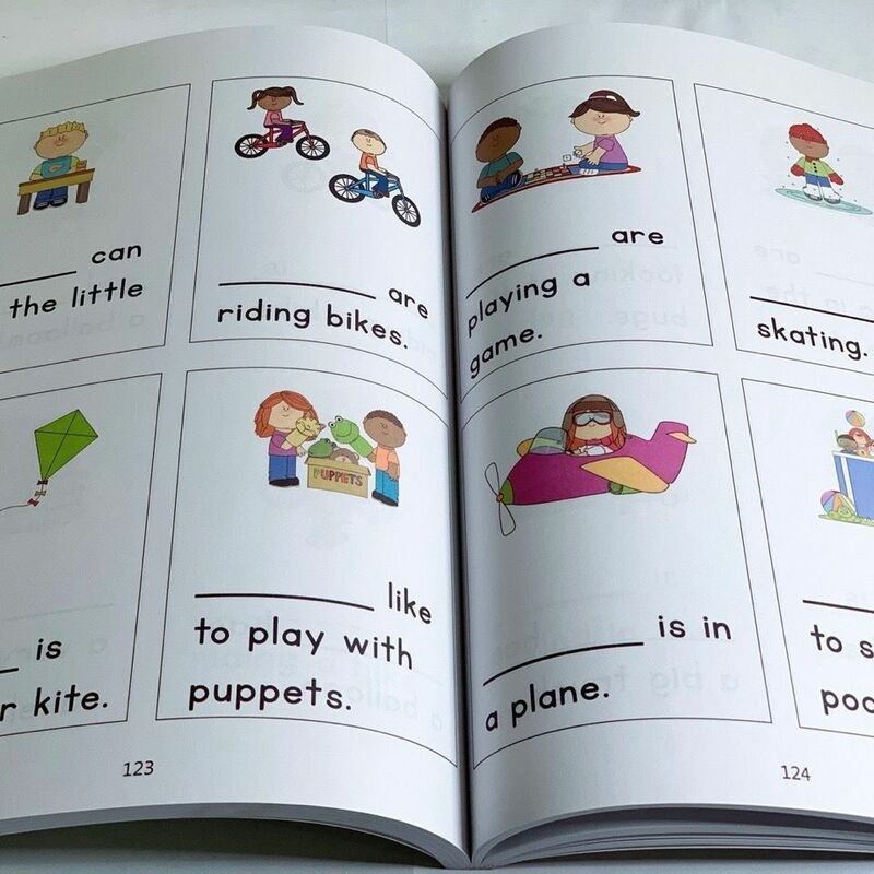 Libro de ejercicios de actividades con frases del alfabeto, aprender a practicar la lectura de puntos de apoyo más común