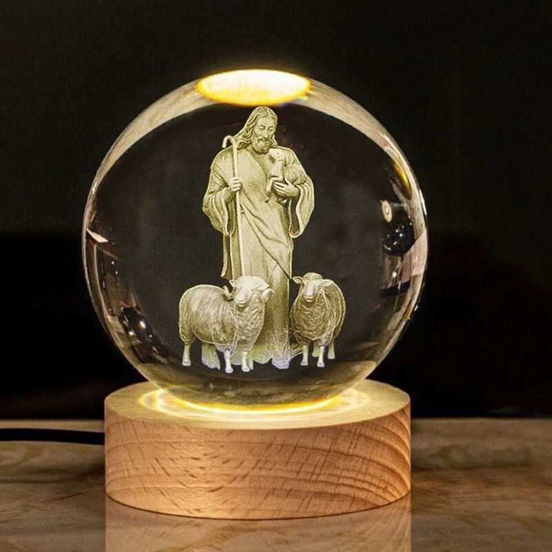 Artisanat en bois éclairage USB lumière 3D veilleuse cristaux boule de verre LED présentoir église événement Souvenir