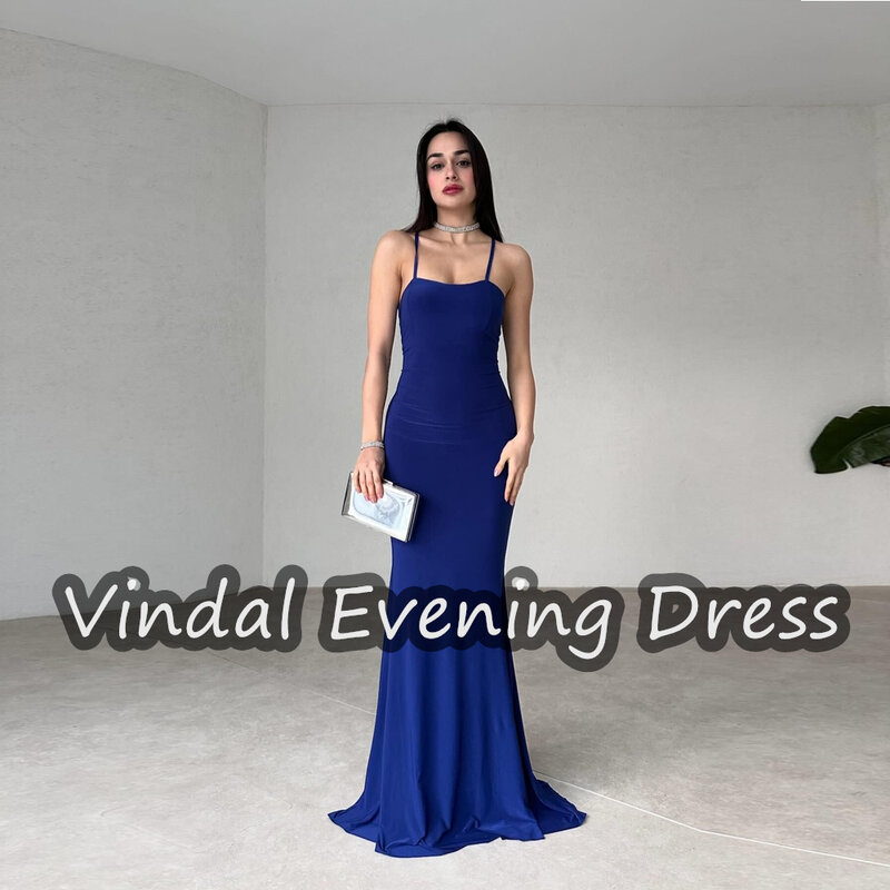 Vindal Evening Dress Crossed Straps Crepe Mermaid Floor Length Elegant Built-in Bra Saudi Arabia  Sleeveless For Woman 2024