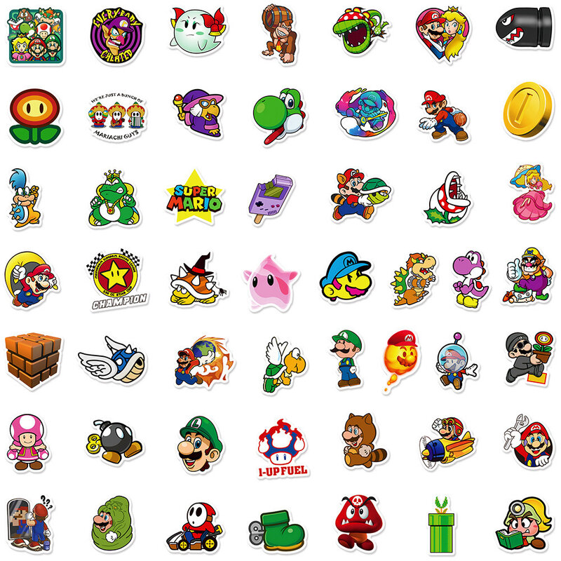 10/30/100 buah permainan klasik Super Mario stiker mainan Graffiti Laptop bagasi Skateboard tahan air keren Anime stiker mainan anak-anak