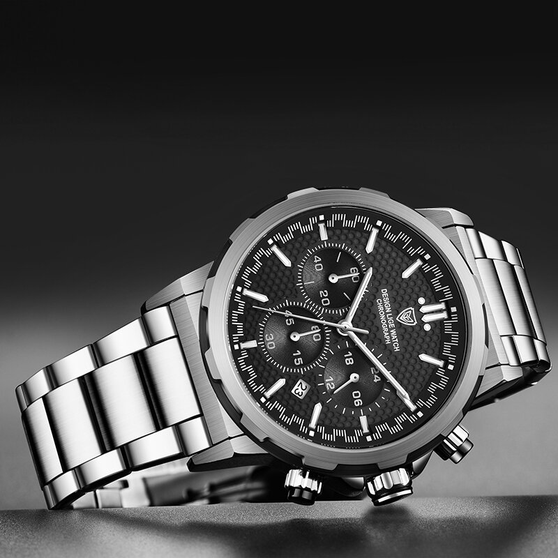 男性用腕時計,クォーツ腕時計,クロノグラフ付き,耐水性,ラージウォッチ,高級ブランド