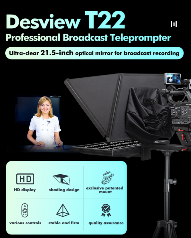 Desview T22 teleprompter teleprompter สำหรับกล้อง DSLR กล้องสตูดิโอถ่ายภาพสัมภาษณ์ iPad สมาร์ทโฟน
