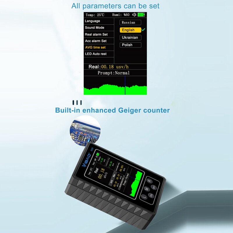 Vibao-ポータブルigerカウンター,充電器,デジタル,六角形のスプレー,温度計c101