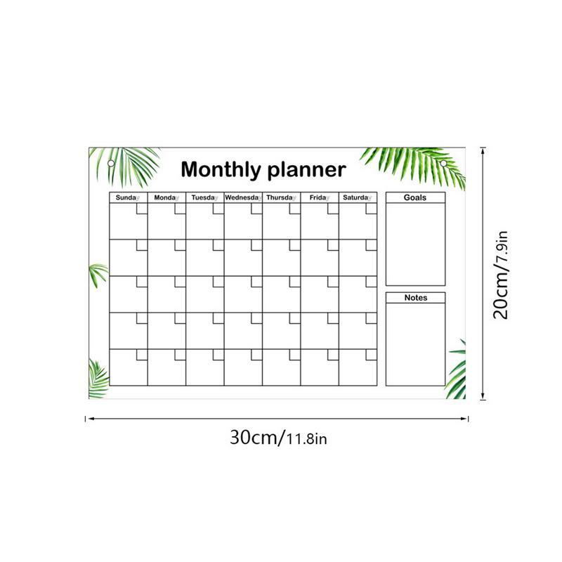 Monthly Calendar Whiteboard With 6 Pens Erasable Acrylic Transparent Board Hanging White Board Monthly Planner Notepad