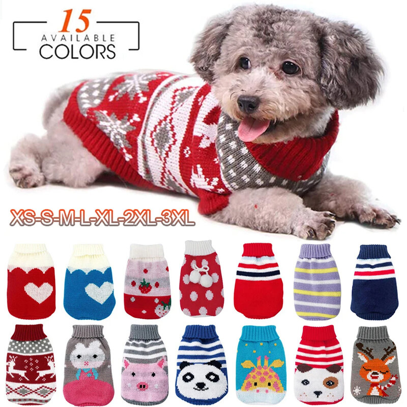 Baju Hewan Peliharaan Hangat untuk Anjing Kecil Medium Sweater Anjing Natal Musim Dingin Baju Hewan Peliharaan Kostum Mantel Rajut Baju Motif Kartun