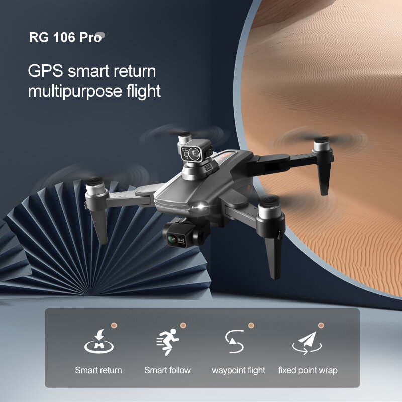 RG106 Drone GPS 8K Kamera Ganda Profesional Pesawat Empat Poros Tanpa Sikat Fotografi Udara Lipat Mainan Pesawat RC