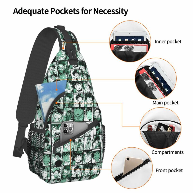 My Hero Academia Midoriya Izuku Collage Crossbody Sling Bags, pequeño bolso de pecho, mochila de hombro, mochila de día para senderismo, bolsa de libros de viaje