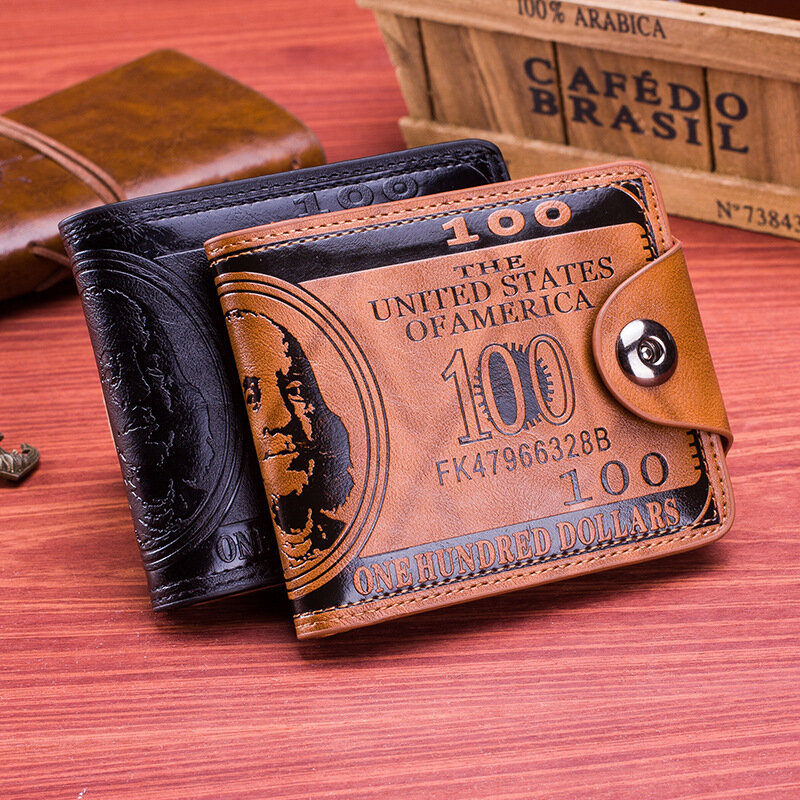 Dihope 남성용 가죽 지갑, 미국 달러 패턴 지갑, 사진 카드홀더, 대용량 패션 지갑, 100