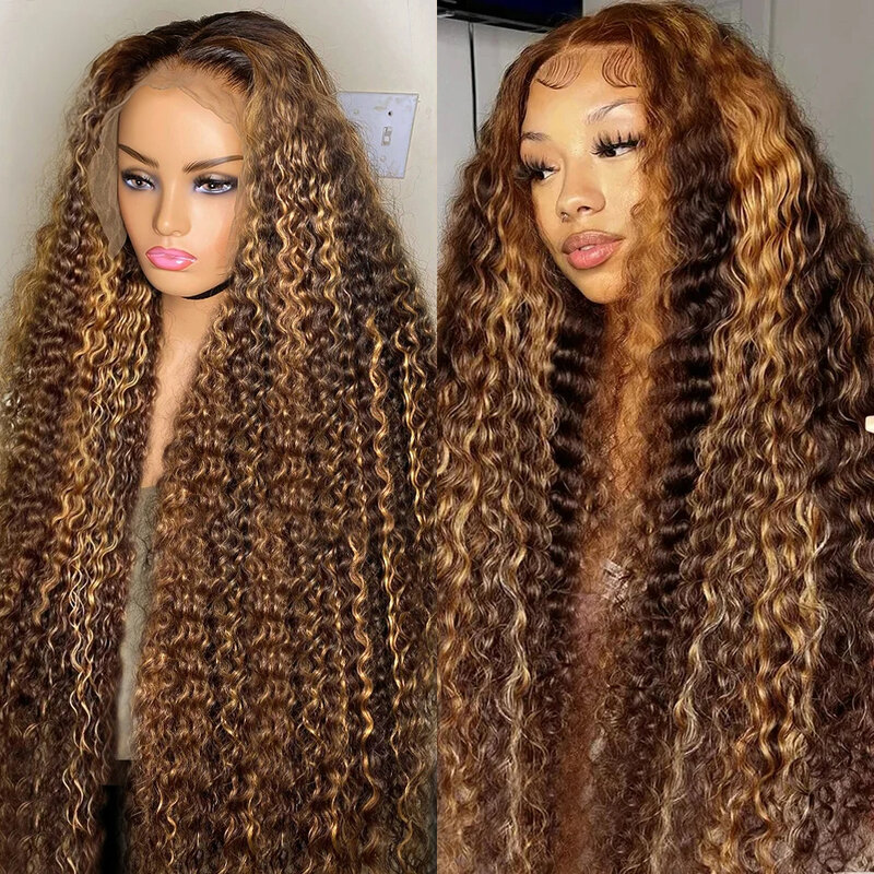 Peluca de cabello humano rizado para mujer, postizo de encaje Frontal 13x4 con ondas profundas, 4/27 colores, 4x4