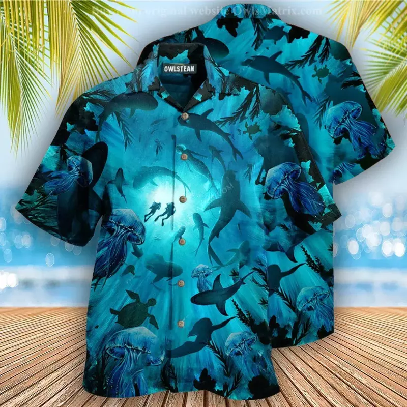2024 Summer Loose Breathable 3d Printed Casual Trendy Cool Trend Hawaiian Shirt Men Beach Party Tops Short Sleeves Men's Shirts