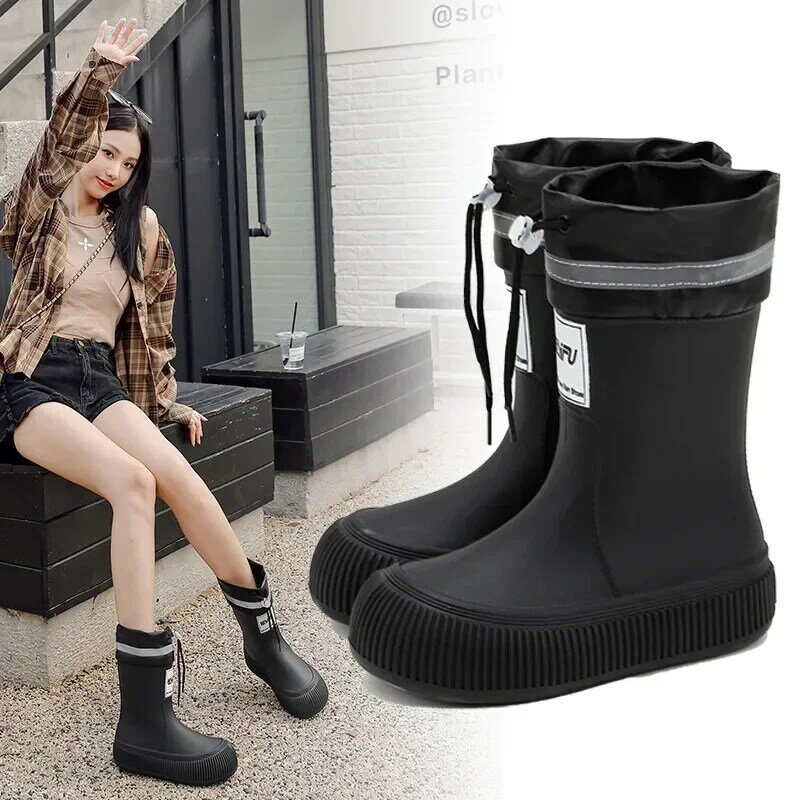 Rain Boots Women Anti Slip Trend Lightweight Soft Rain Shoes Outdoor Fishing Thick Sole Waterproof Shoes Fashion Comfy 2024