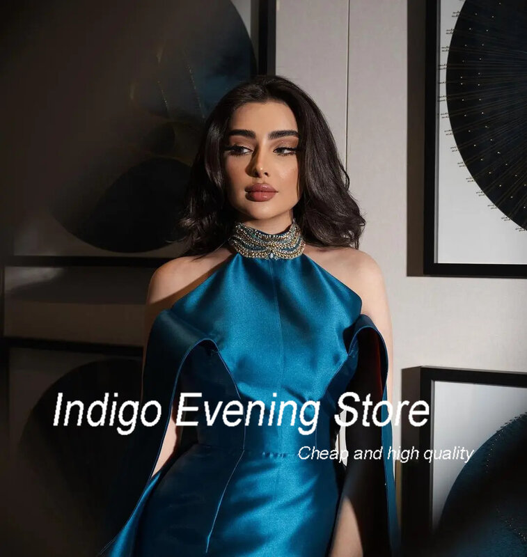 Indigo Satin Prom Dresses Off The Shoulder Sexy Backless Slit Ball Gown Formal Party Dress For Women 2024 Abendkleider Damen
