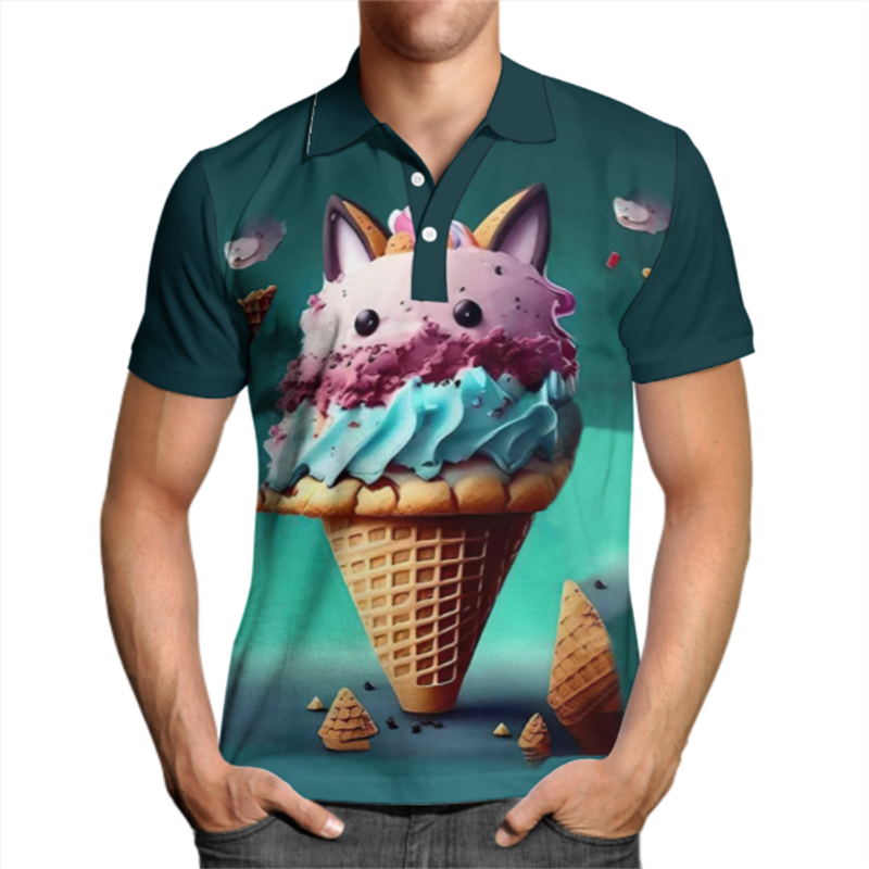 Новейшая летняя футболка-поло с 3D-принтом мороженого и коротким рукавом для мужчин и женщин, модная повседневная рубашка в стиле Харадзюку, крутые топы высокого качества