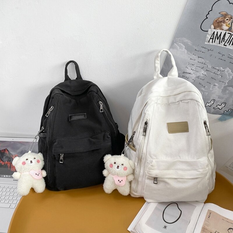 Solid School Backpack Laptop Backpack Large Capacity School Bag for Teen Student Multi-Pocket Daypack Bookbag