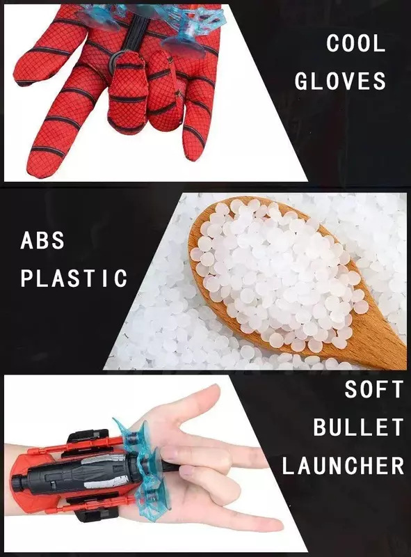 재미있는 소년 거미 실크 용수철 총 노벨티 개그 장난감, 부드러운 총알 발사기, 히어로 장갑, 어린이 크리스마스 할로윈 선물