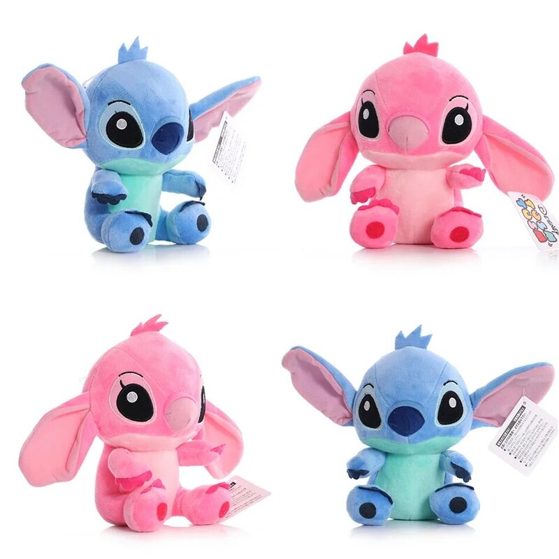 Disney-Lilo e Stitch Plush Cartoon Doll para crianças, azul e rosa, brinquedos de pelúcia, aniversário da namorada, presentes de aniversário, 20cm