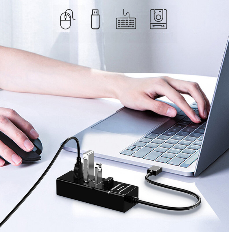Adaptateur haute vitesse USB 3.0 Hub à 4 /7 Ports 30/120cm pour PC de bureau, Mac, ordinateur portable, clavier, souris, disque dur Mobile de 2 to