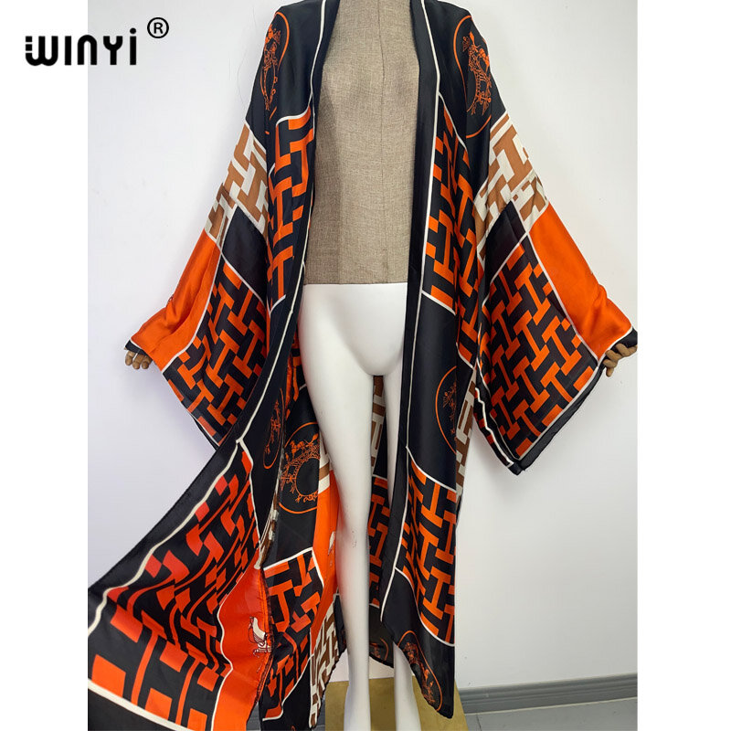 2022 winyi nova áfrica boho impresso longo quimono vestido de férias biquíni envoltório cover-ups roupas femininas verão beach wear maxi kaftan