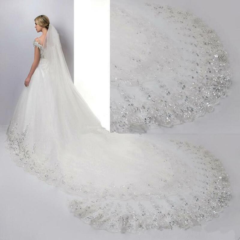 One-Layer Lace Edge Cathedral Wedding Veil Long Bridal Veil