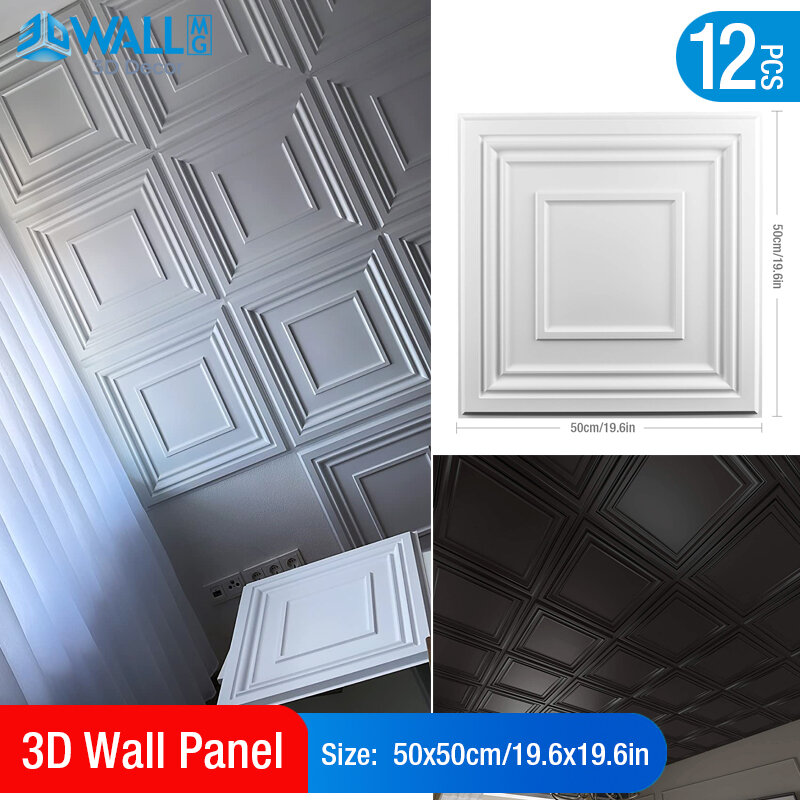 12Pcs 50ซม.3D แผง3D สติ๊กเกอร์ติดผนัง Relief Art Wall แผงไม่ Self-Adhesive สติกเกอร์ Living room บ้านห้องน้ำห้องครัว Decor