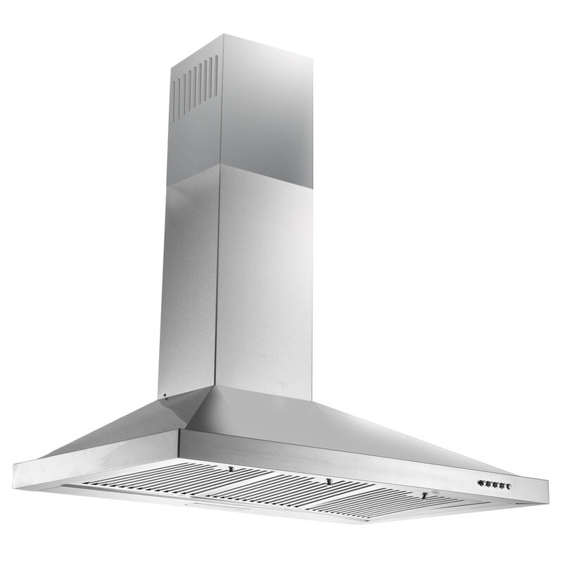 Tieasy 36 Inch 450CFM Wall Mount Ducted / Ductless Convertible Push Button Permanent Filters Led Lights Range Hood ZMG-0190B