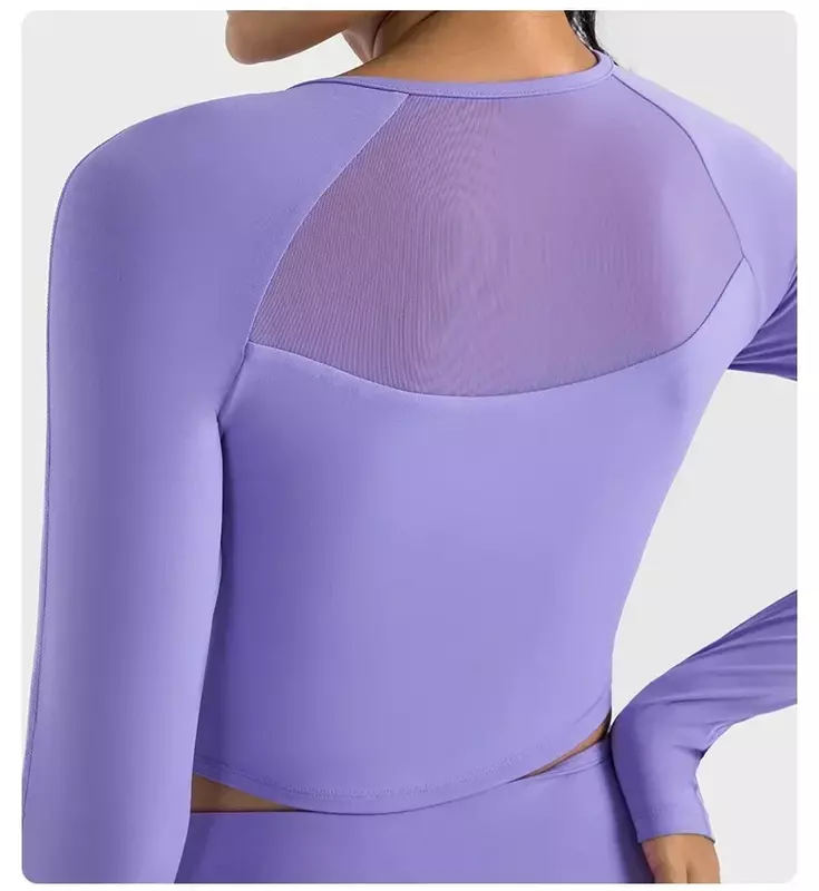 Zitrone Frauen Sport Fitness Training Yoga T-Shirts Mesh Patchwork Langarm Tops Outdoor solide Slim Fit super elastische Shirts
