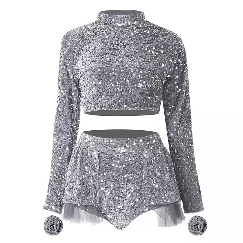 Glitter Kpop Outfit Rave Festival Clothing Stage Dance Costume Women Korean Girl Group Crop Top Skirt Jazz Party Nightclub Wear