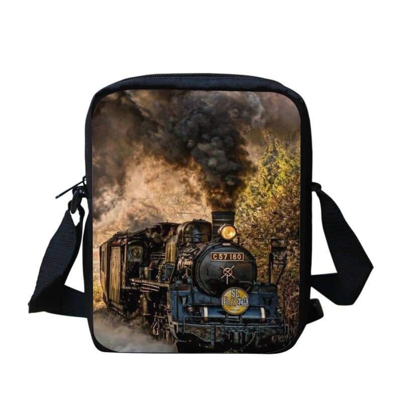 Small Capacity Shoulder Bag for Kids Moving Train Pattern Print Messenger Bag Casual Practical Travel Adjustable Crossbody Bags