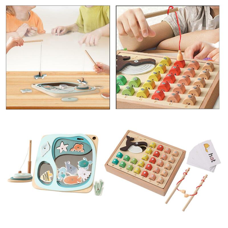 Juego de pesca magnético de madera para niños pequeños, de aprendizaje de habilidades motoras finas juguete, regalo Montessori, clasificación de colores, rompecabezas para niños de 3 a 6 años