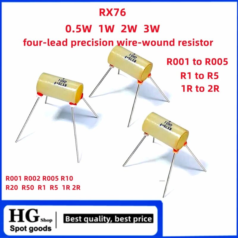 RX76 Four Lead High-Precision Low-Temperature Drift Wire, Resistência de Amostras Padrão, 0.5W, 1W, 2W, 3W, Ohm