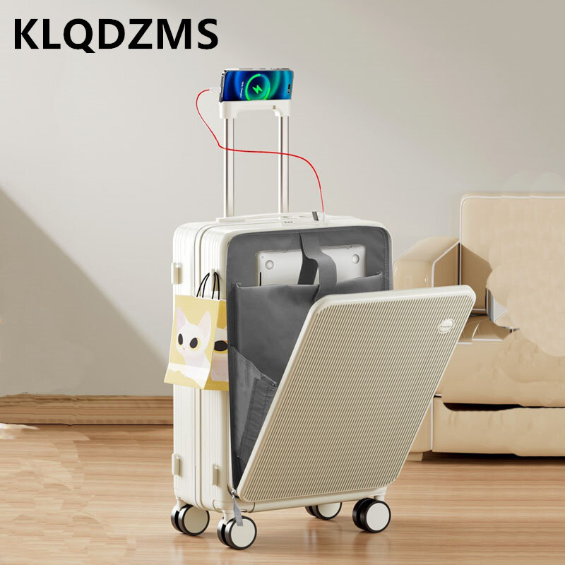 Klqdzms กระเป๋าเดินทางอเนกประสงค์ขนาด20 "24" 26 "นิ้ว, กระเป๋าเดินทางคิตตี้อเนกประสงค์กันตก USB ชาร์จได้