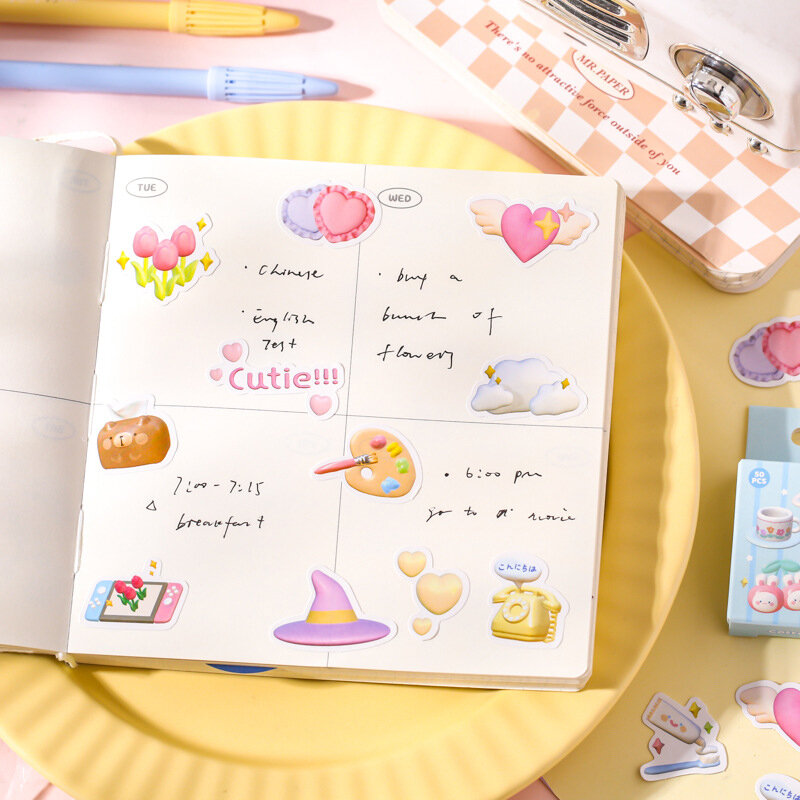 카와이 솜사탕 시리즈 박스 스티커, 만화 작은 도장 패턴, 일기 손 장식, 50 매