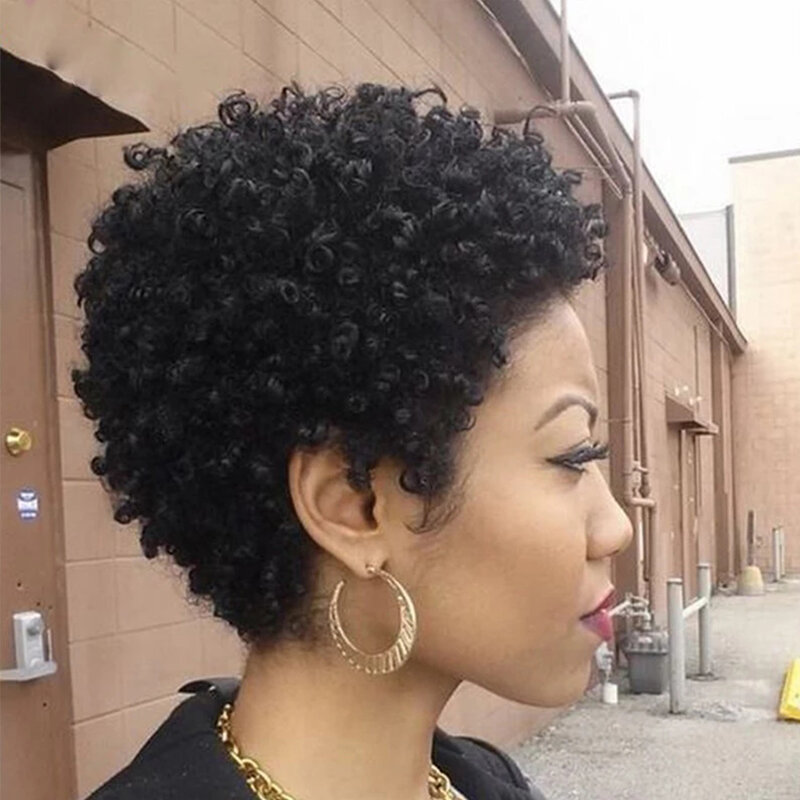 Короткие кудрявые афро парики для женщин, человеческие волосы, малазийские неповрежденные волосы, 180% плотные человеческие волосы, парики, парики машинной работы, без клея