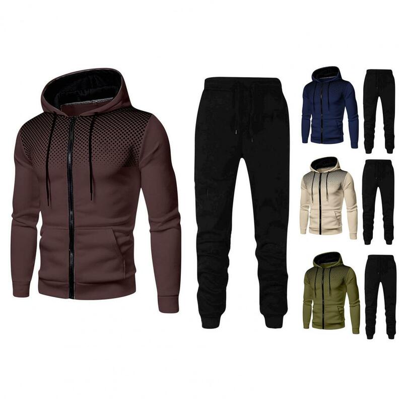 Conjunto de ropa con capucha para hombre, abrigo con cierre de cremallera, pantalones con cordón de cintura elástica, elegante, Invierno