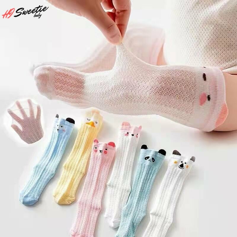 Calcetines de encaje de algodón para niños y niñas, medias largas hasta la rodilla, antimosquitos, transpirables