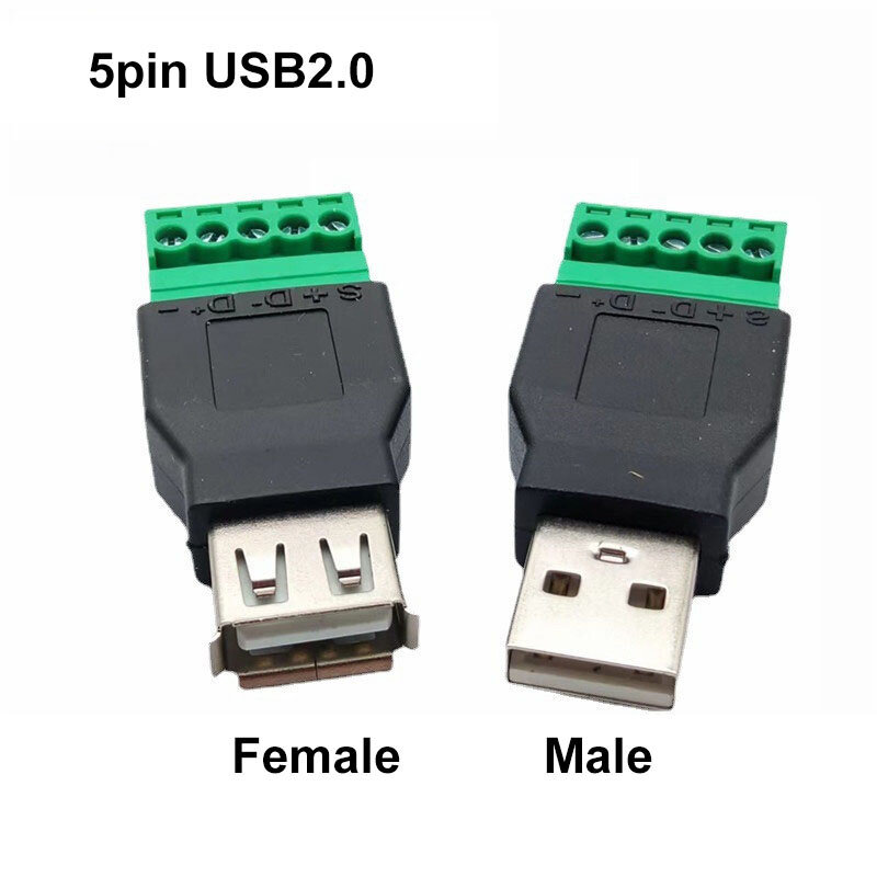USB 2.0 tipe A laki-laki perempuan ke 5 Pin 5pin sekrup konektor ke USB Jack dengan perisai USB2.0 untuk Terminal sekrup steker