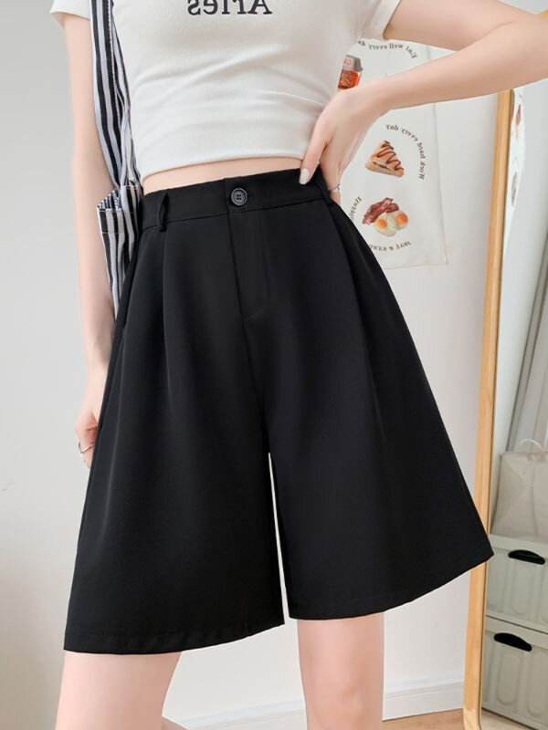 Pantalones cortos caqui de cintura alta para mujer, traje holgado informal, cómodo, Simple, versátil, Color sólido, cintura elástica delgada