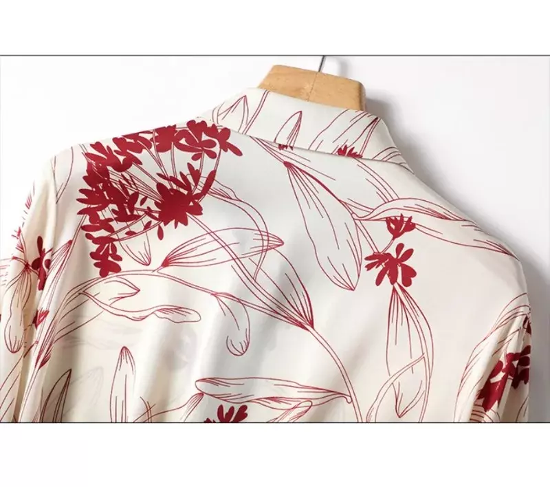 Satynowa koszula damska wiosna/lato drukowanie bluzki w stylu vintage luźny kwiatowy top damski z długim rękawem modna odzież YCMYUNYAN