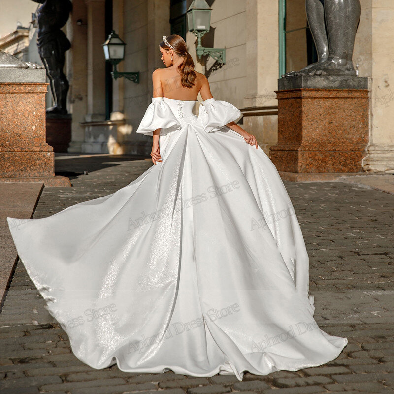 Elegante cetim bainha sereia vestidos de noiva simples vestidos de noiva sem mangas, alta fenda vestes para noivas